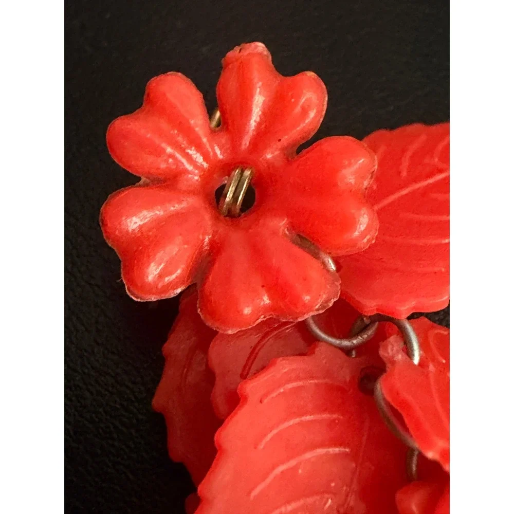 Vintage Earrings Dangle Red Acrylic Retro